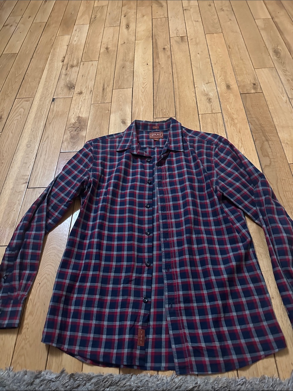 Mens Plaid Button-Down Shirt - Navy & Red